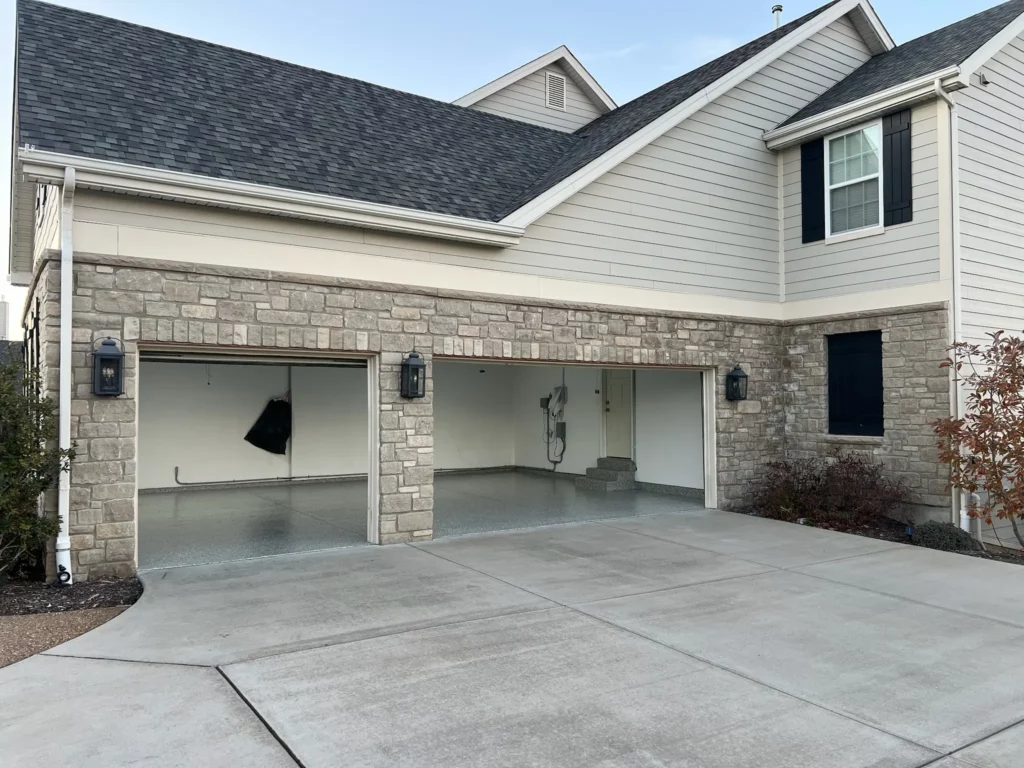 A sleek, durable epoxy garage floor in O’Fallon, Missouri, providing a clean and polished look.